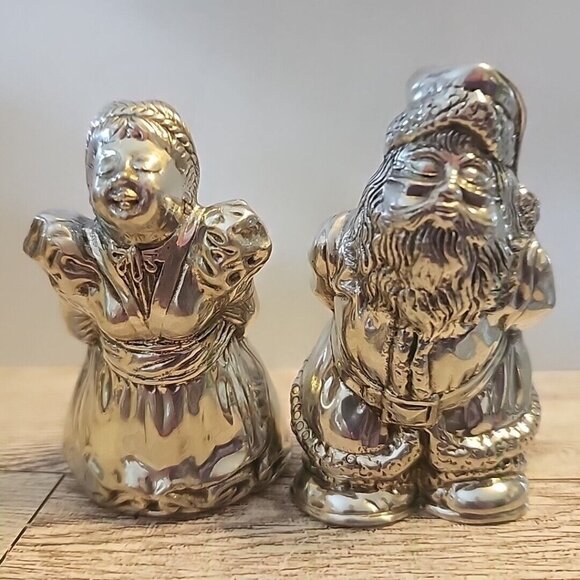 Vintage Santa and Mrs Claus Kissing Salt Pepper Shakers Kirk Stieff Pewter 716 - Picture 4 of 9